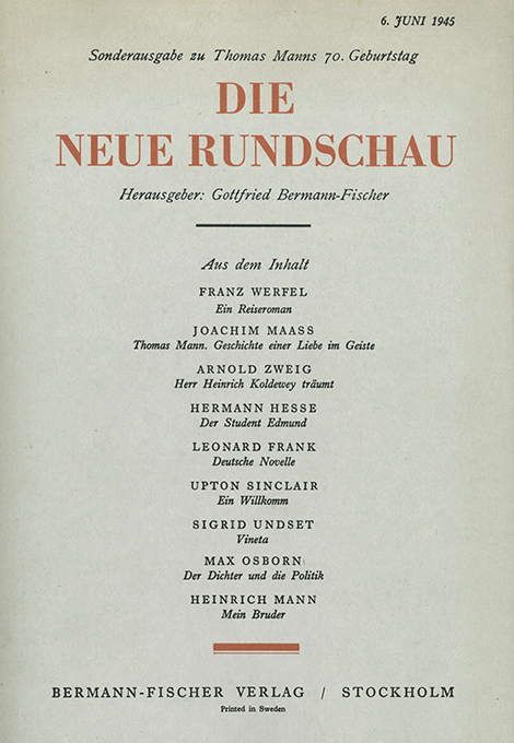 Neue Rundschau 1945, Sond. TM. Nachdruck