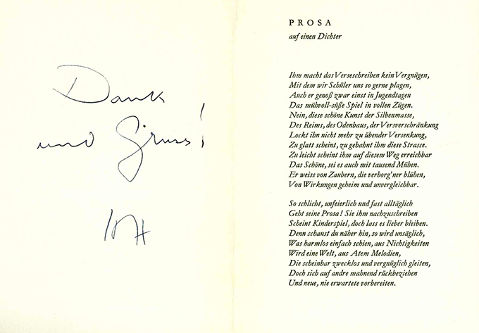 Hesse, Dank für Glückwünsche