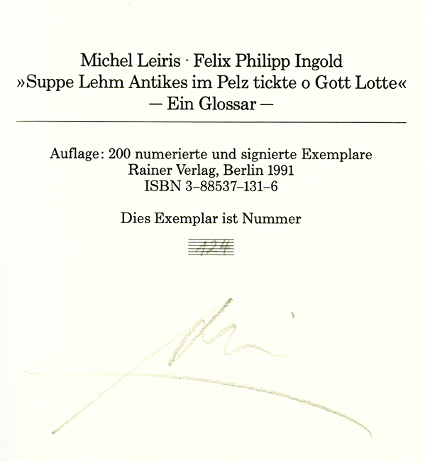 Leiris, Ingold, Suppe Lehm...