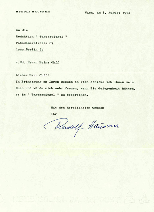 Hausner, Maschinenschr. Brief