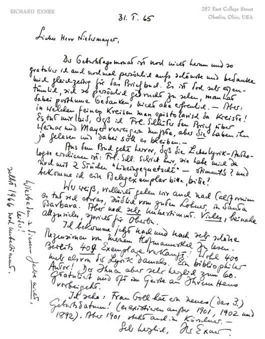 Exner, Eigenhänd. Brief