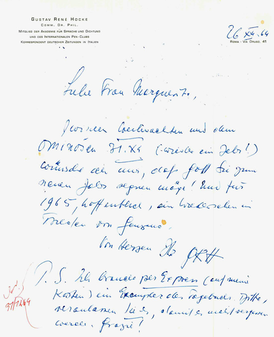 Hocke, Eigenhänd. Brief