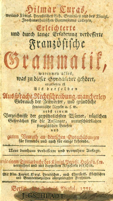 Curas, Erleichterte Französische Grammatik
