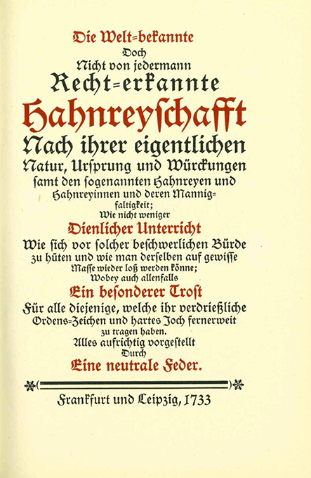 Die Welt-bekannte Hahnreyschafft