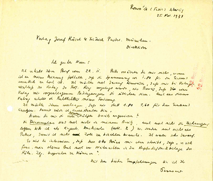 Seewald, Eigenhändiger Brief 1934