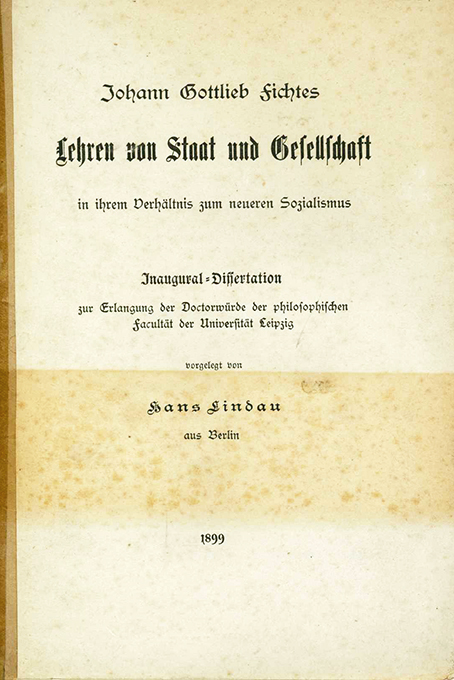 Lindau, H., Johann Gottlieb Fichtes Lehren
