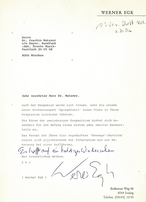 Egk, Maschinenschr. Brief