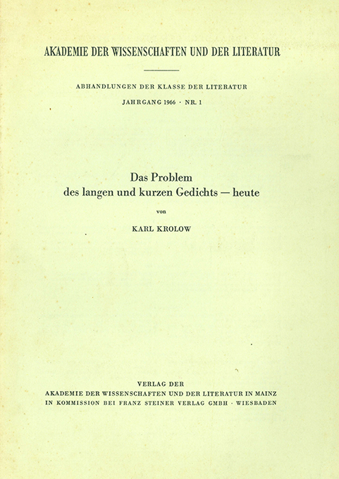 Krolow, Das Problem des langen und kurzen Gedichts